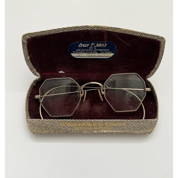 SHURON Accessories - Vintage SHURON 1/10 12K GF Octagon Ful Vue Etched Rimmed Eyeglasses W Case